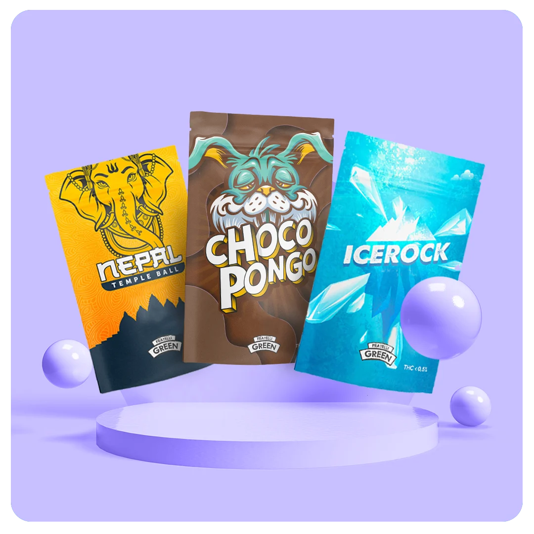 Bustine CBD Fratelli Green: Nepal Temple Ball, Choco Pongo e Icerock