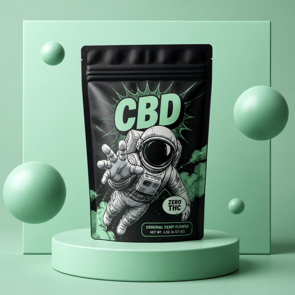 Bustina di fiori CBD Moonrock su sfondo verde menta
